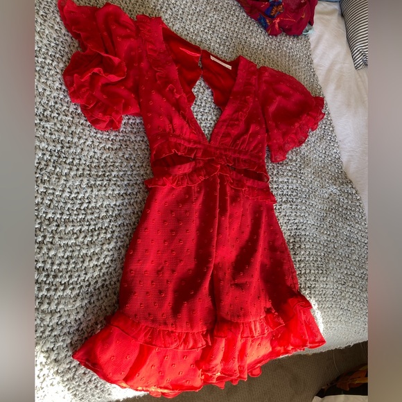 Red Ruffled Mini Cutout Dress - Picture 12 of 16